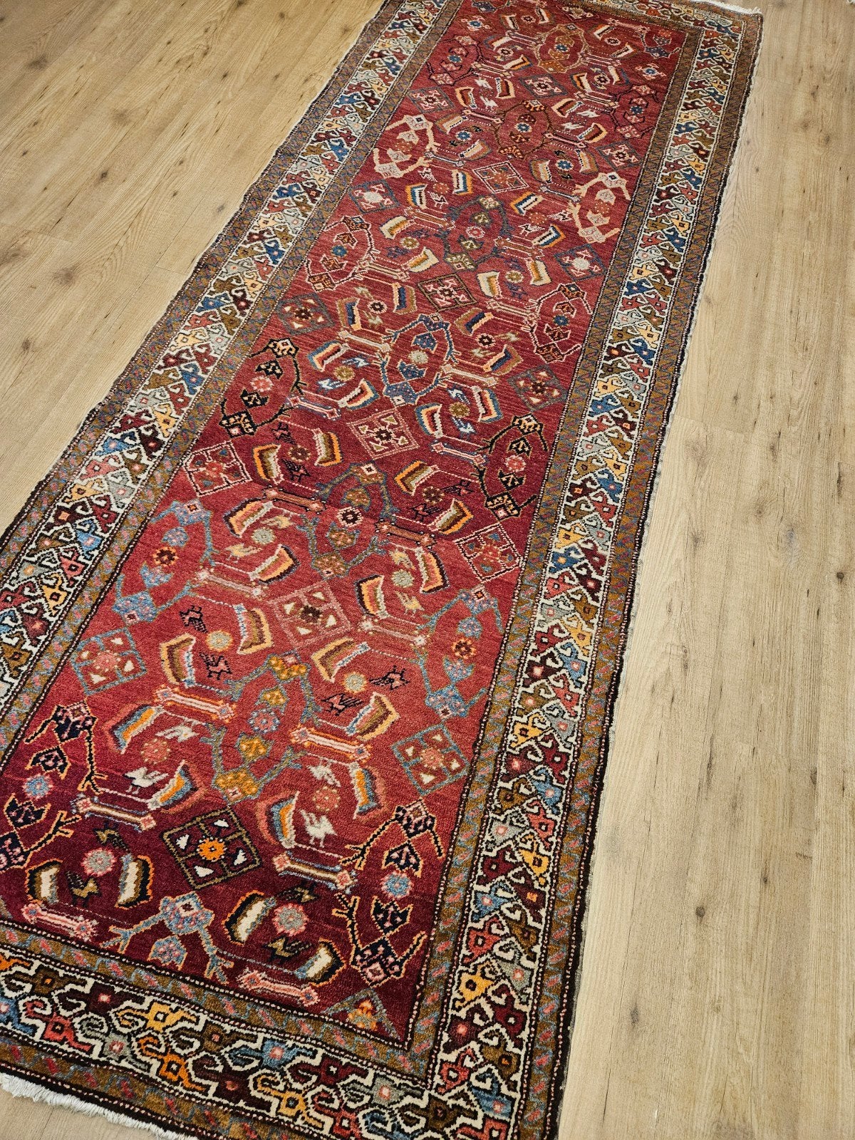 Vintage handgeknoopt perzisch tapijt loper 320x113, Info@SlatsAntiek.nl, Tweedehands, Perzisch, 200 cm of meer