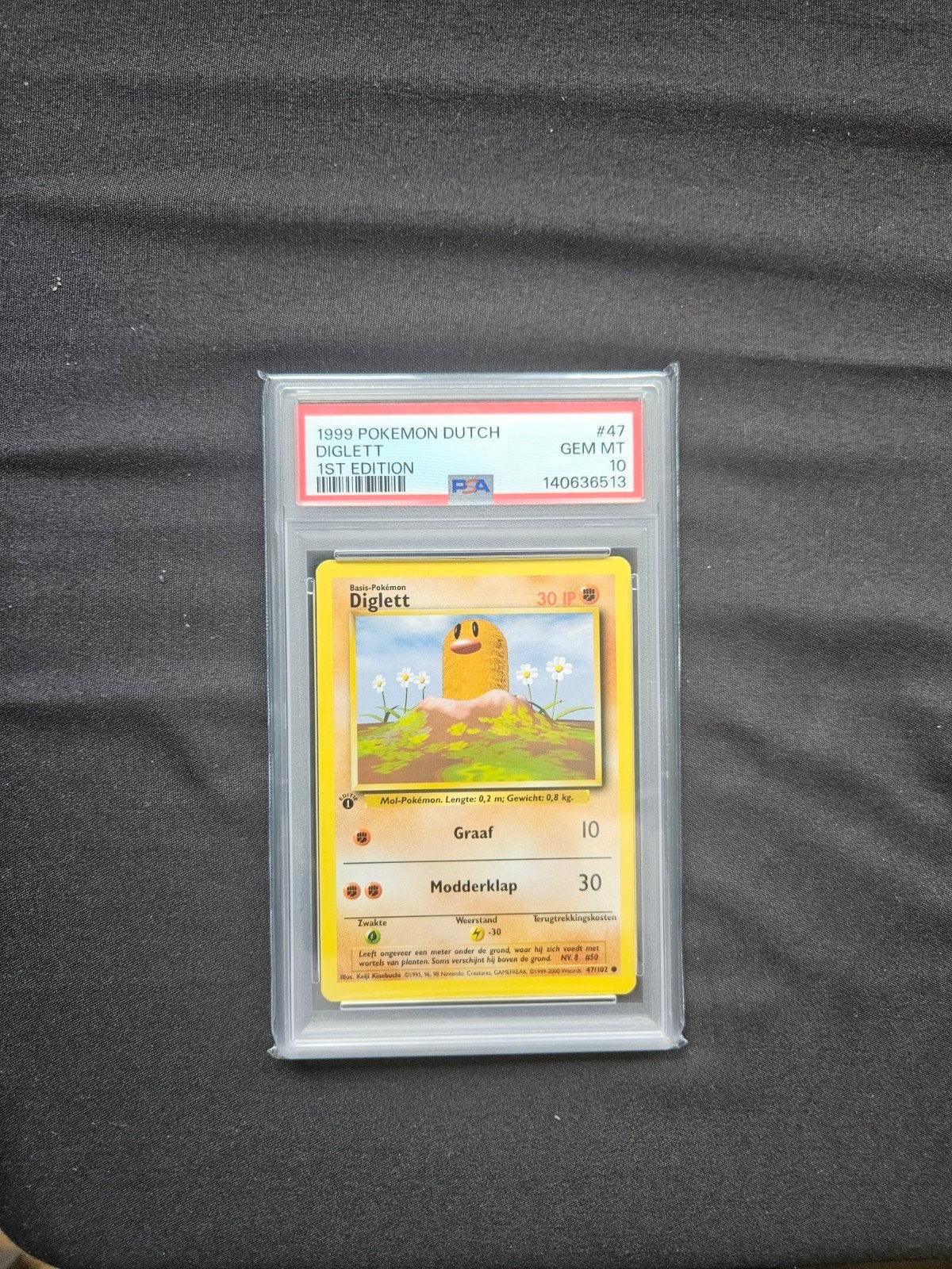 1999 Pokémon Dutch Diglett #47 1st Edition PSA 10 GEM MINT, Hobby en Vrije tijd, Verzamelkaartspellen | Pokémon, Nieuw, Losse kaart