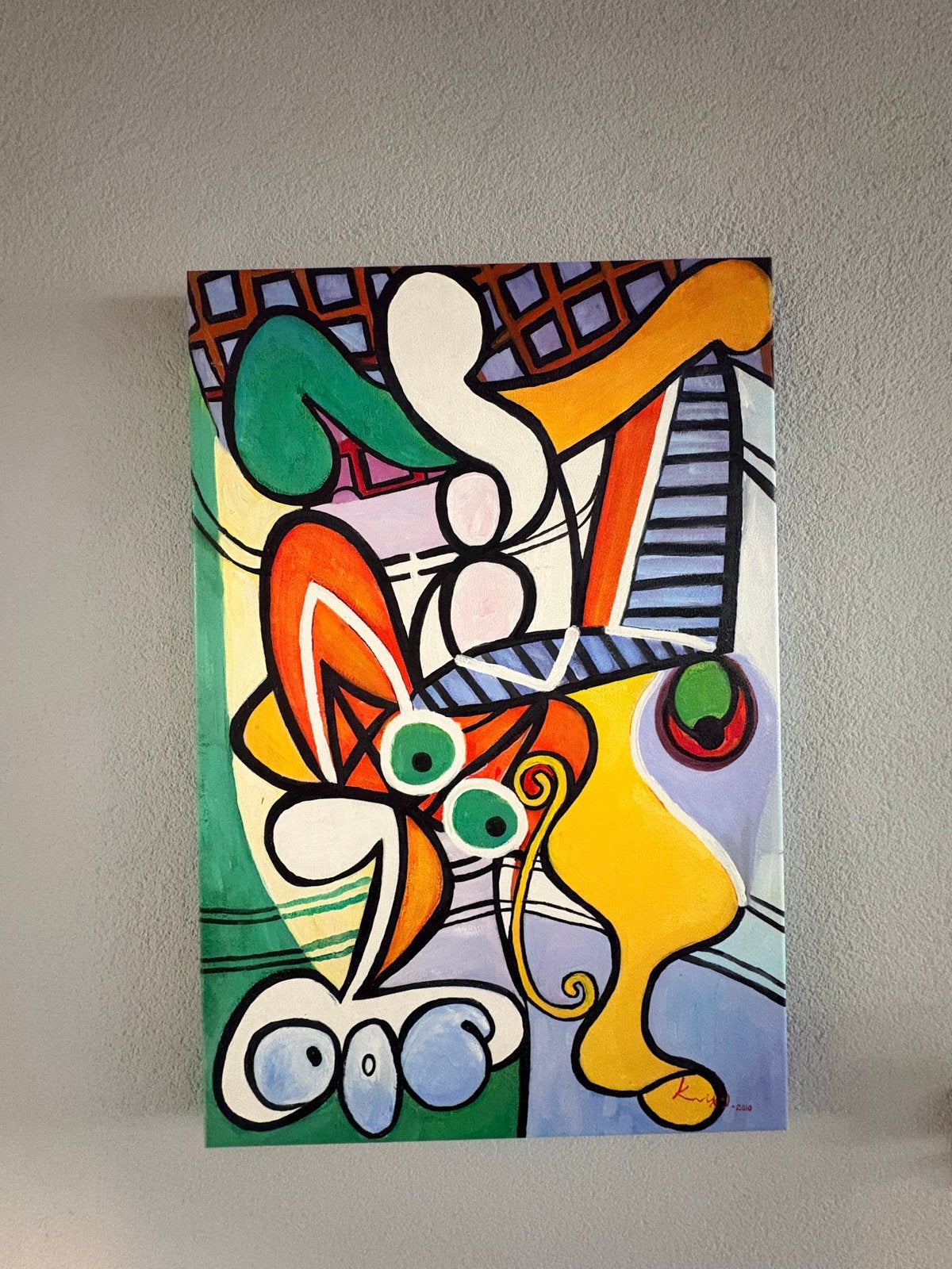 70x50 cm Olieverf Schilderij Repro Picasso Stijl, Antiek en Kunst, Abstract, Handgeschilderd, Ophalen of Verzenden, Olieverf