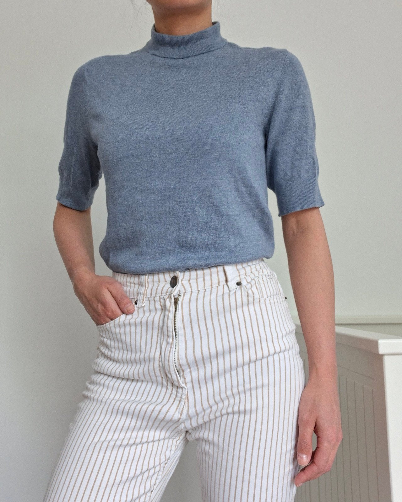 C&A high neck knit top - lichtblauwe coltrui - maat M, Maat 38/40 (M), Blauw, Ophalen of Verzenden, Zo goed als nieuw