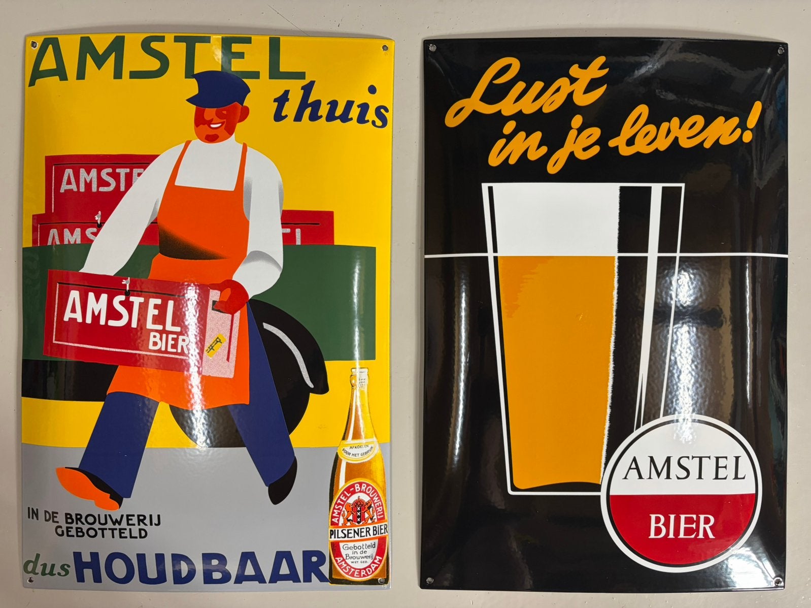 Amstel Emaille reclameborden 60x40cm bijzonder goede staat., Antiek en Kunst, Curiosa en Brocante, Ophalen