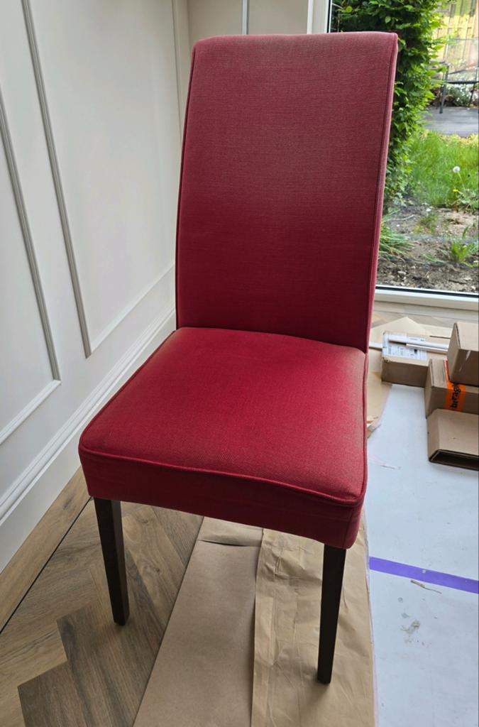 4 Mobitec eetkamerstoelen met houten poten, Ophalen, Gebruikt, Vier, Rood