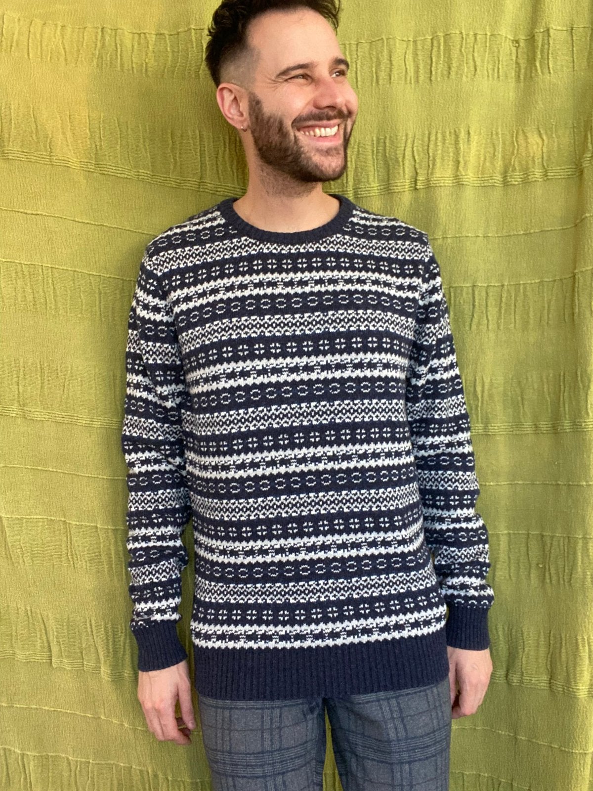 Vintage trui - celio - patroon - blauw/wit M/L, Hgv, Hgv, Ophalen of Verzenden, Gedragen