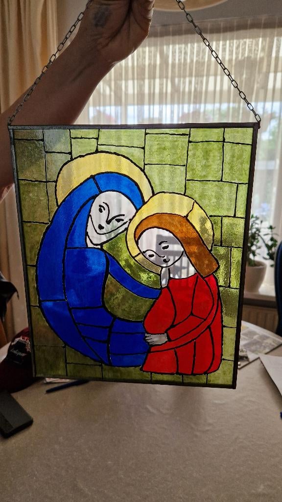 antieke religie glas in lood raamhanger, Ophalen of Verzenden
