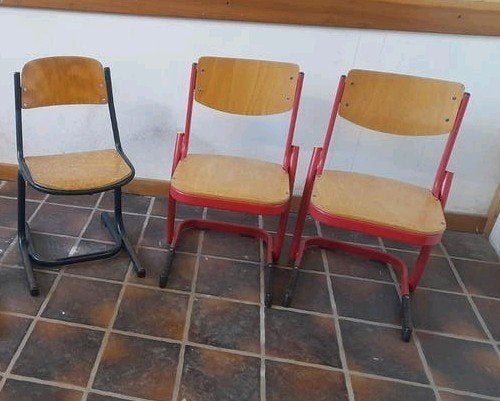 Kinderstoelen school industrieel vintage, Huis en Inrichting, Stoelen, Ophalen, Gebruikt, Drie, Blauw