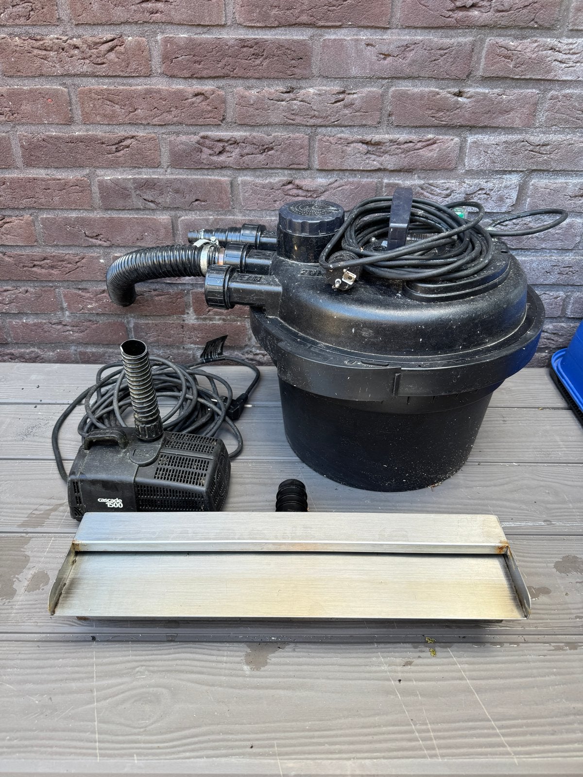 Vijverfilterset met pomp en RVS waterval 45 cm, Ophalen of Verzenden, Gebruikt