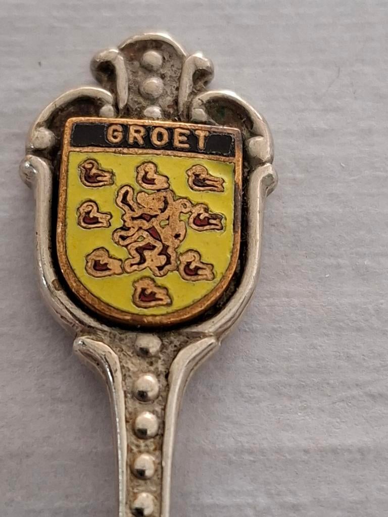 GROET ,Theelepel met wapen van Groet, Antiek en Kunst, Antiek | Bestek, Ophalen of Verzenden