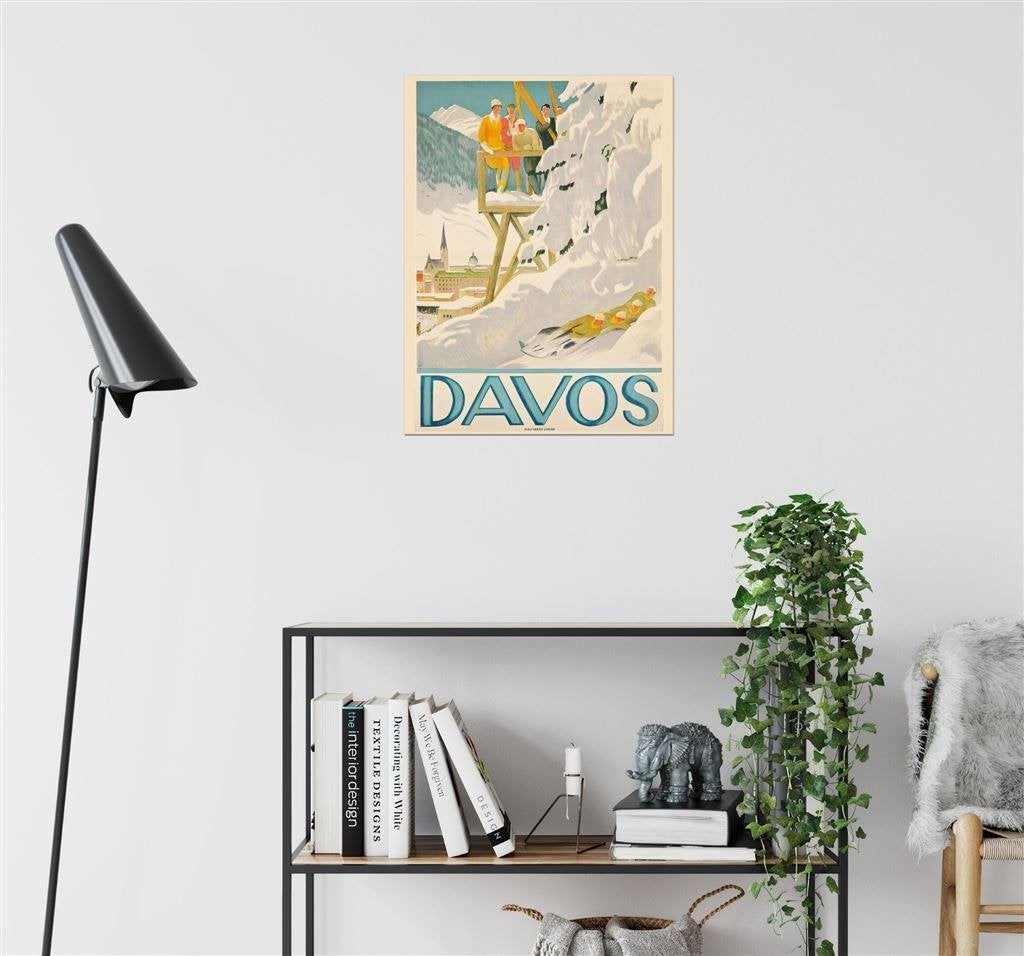 DAVOS Reis Ski Poster Affiche Art Deco wintersport, 160 tot 180 cm, Verzenden, Nieuw, Atomic