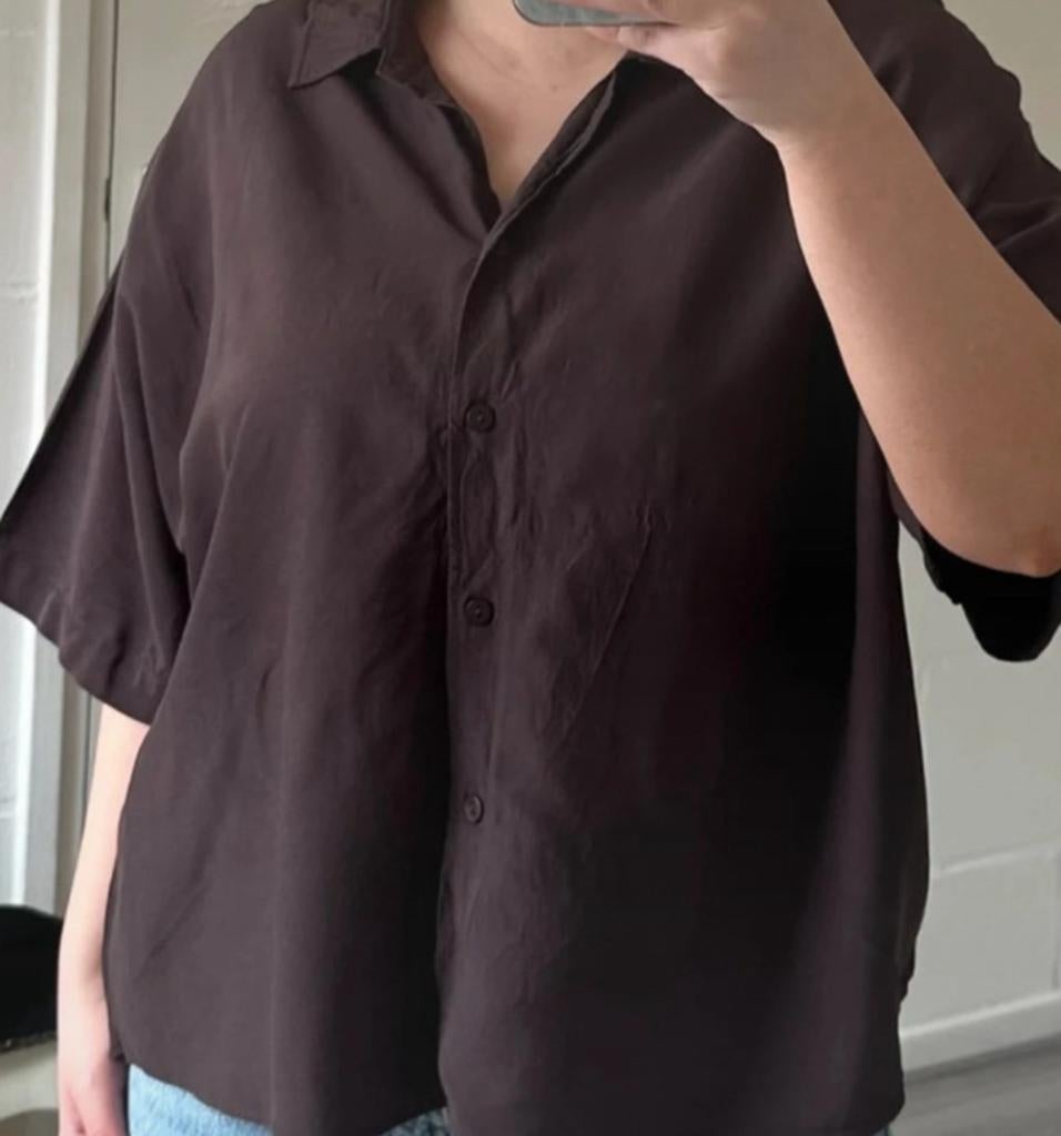 Massimo Dutti bruine blouse met driekwartmouw knoopsluiting, Ophalen of Verzenden, Zo goed als nieuw, Maat 38/40 (M), Bruin