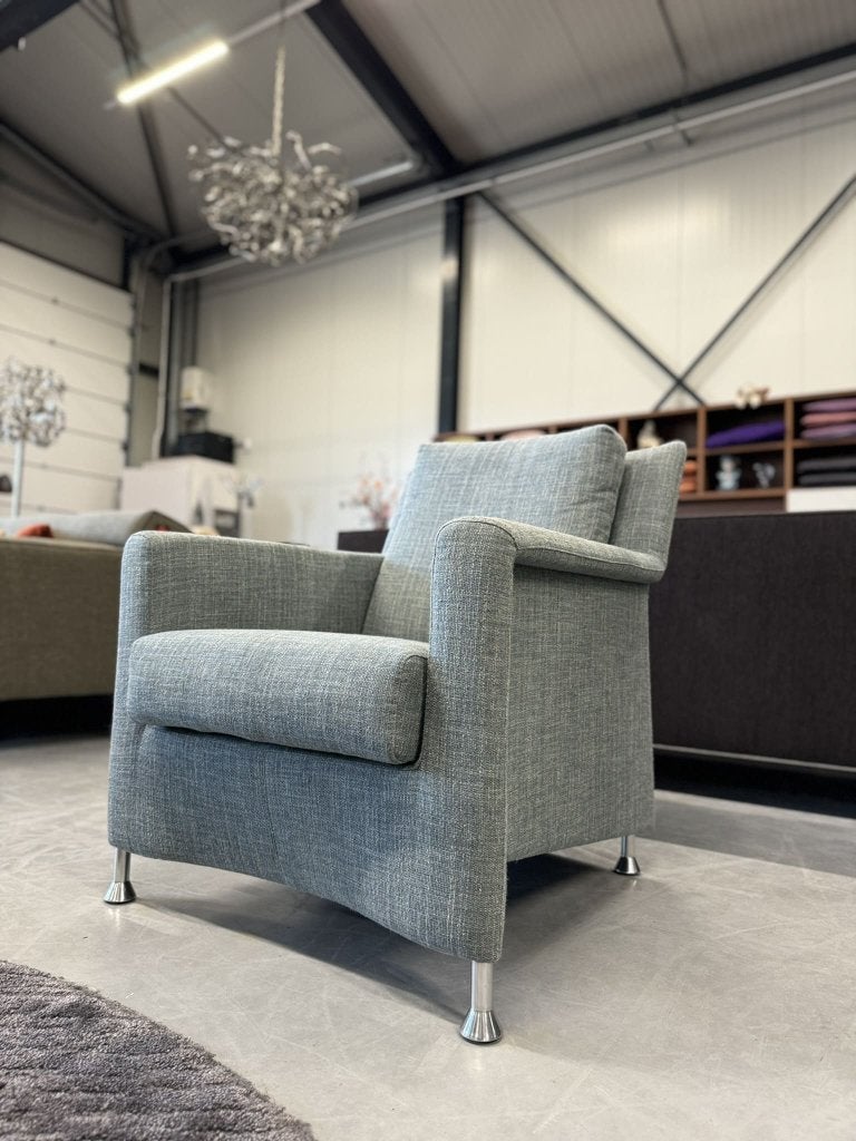 2 Leolux Evidence Paian fauteuils birk stof Blauw stoel, Huis en Inrichting, Leolux, Info@leolux.nl, 75 tot 100 cm, Ophalen of Verzenden