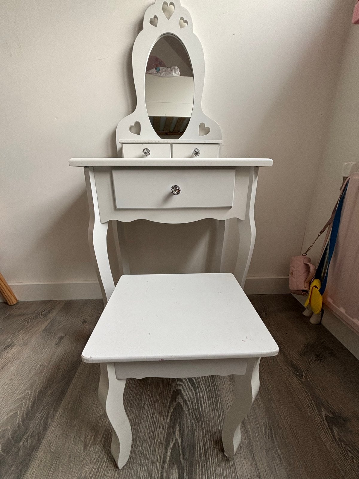Witte kaptafel met spiegel en krukje voor kinderen, Ophalen, Gebruikt, Tafel(s) en Stoel(en)