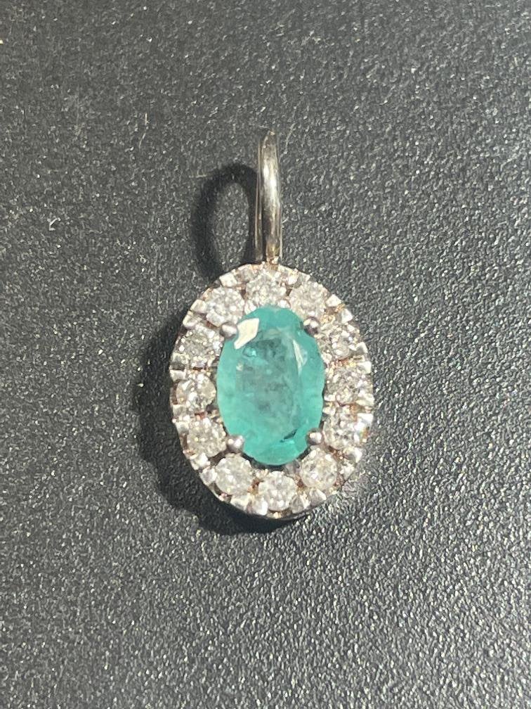18 karaat witgouden hanger met smaragd en diamanten, Ophalen of Verzenden, Zo goed als nieuw, Nvt, Nvt