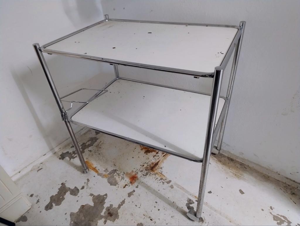 Vintage verrijdbaar tafeltje / karretje - Ziekenhuisstijl, Ophalen, Gebruikt, Rechthoekig, Minder dan 55 cm