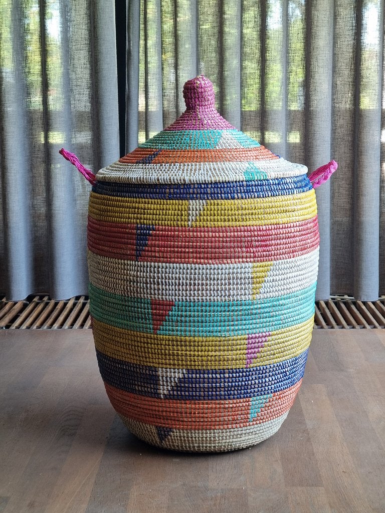 afrikaanse wasmand multicolor zeegras opbergmand uit Senegal, Mand, Rond, Nieuw, Ophalen of Verzenden