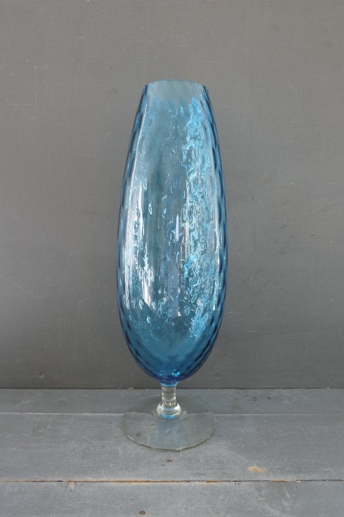 Vintage Empoli optisch geblazen glazen vaas turquoise, Antiek en Kunst, Verzenden