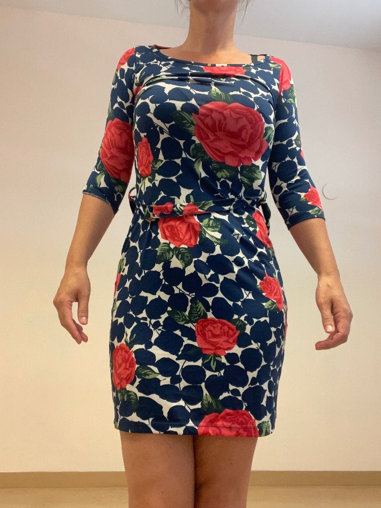 King Louie jurk S blauw roze rozen, Blauw, Ophalen of Verzenden, Zo goed als nieuw, King Louie