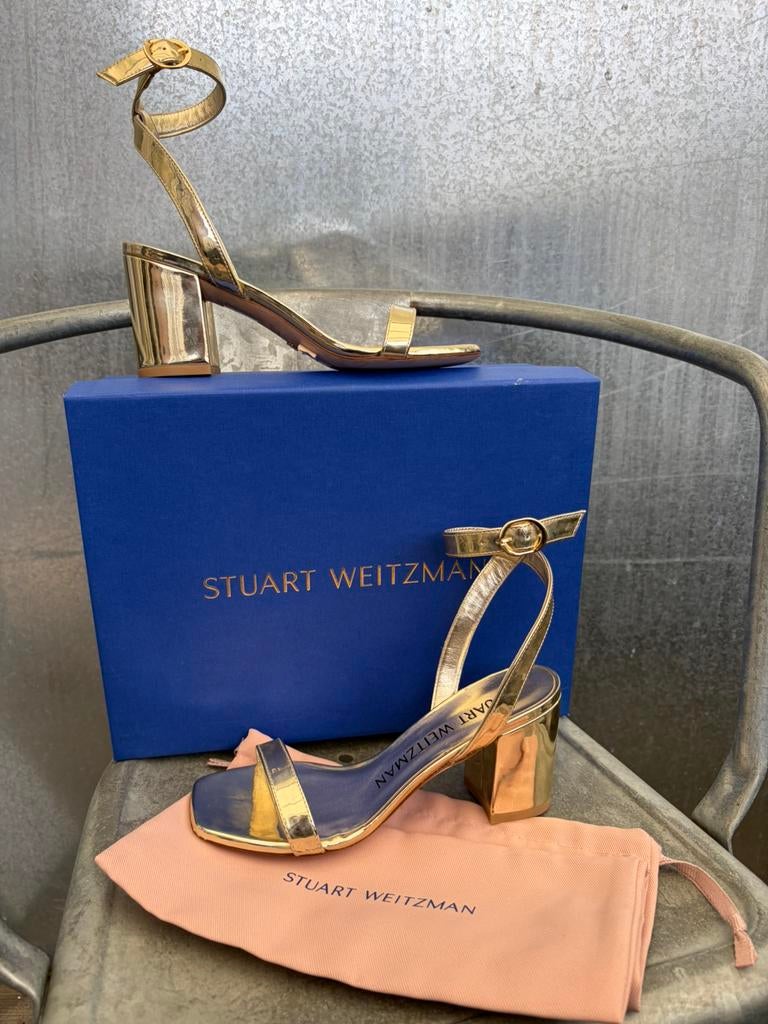 Stuart weitzman €475 heels pumps ankle strap metallic 36, Kleding | Dames, Schoenen, Ophalen of Verzenden, Zo goed als nieuw, Overige kleuren