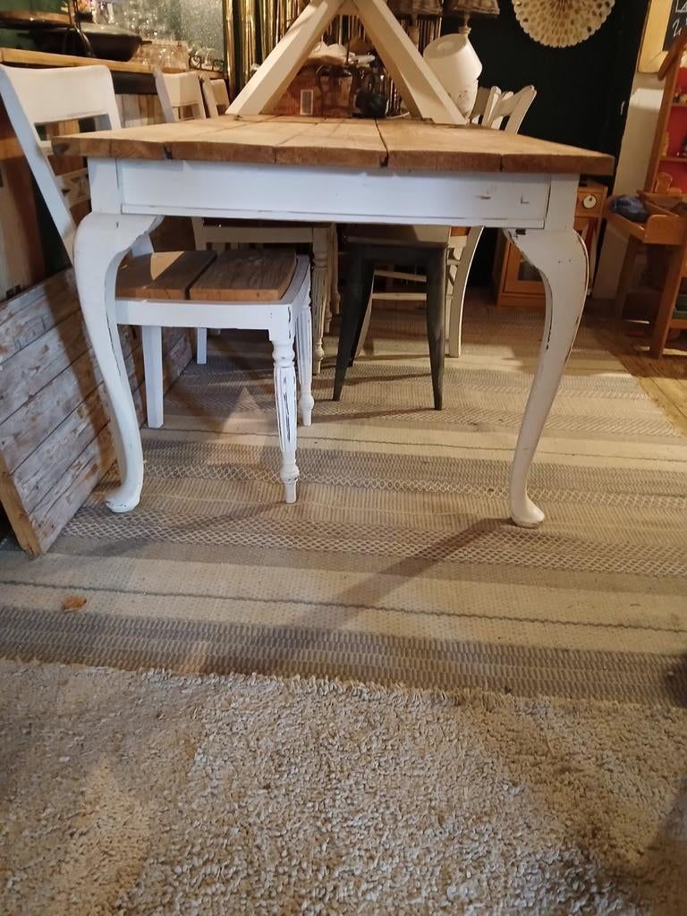 IN PRIJS VERLAAGD Super gave brocante eethoek met 6 stoelen, Ophalen of Verzenden, 75 m² of meer, Laminaat