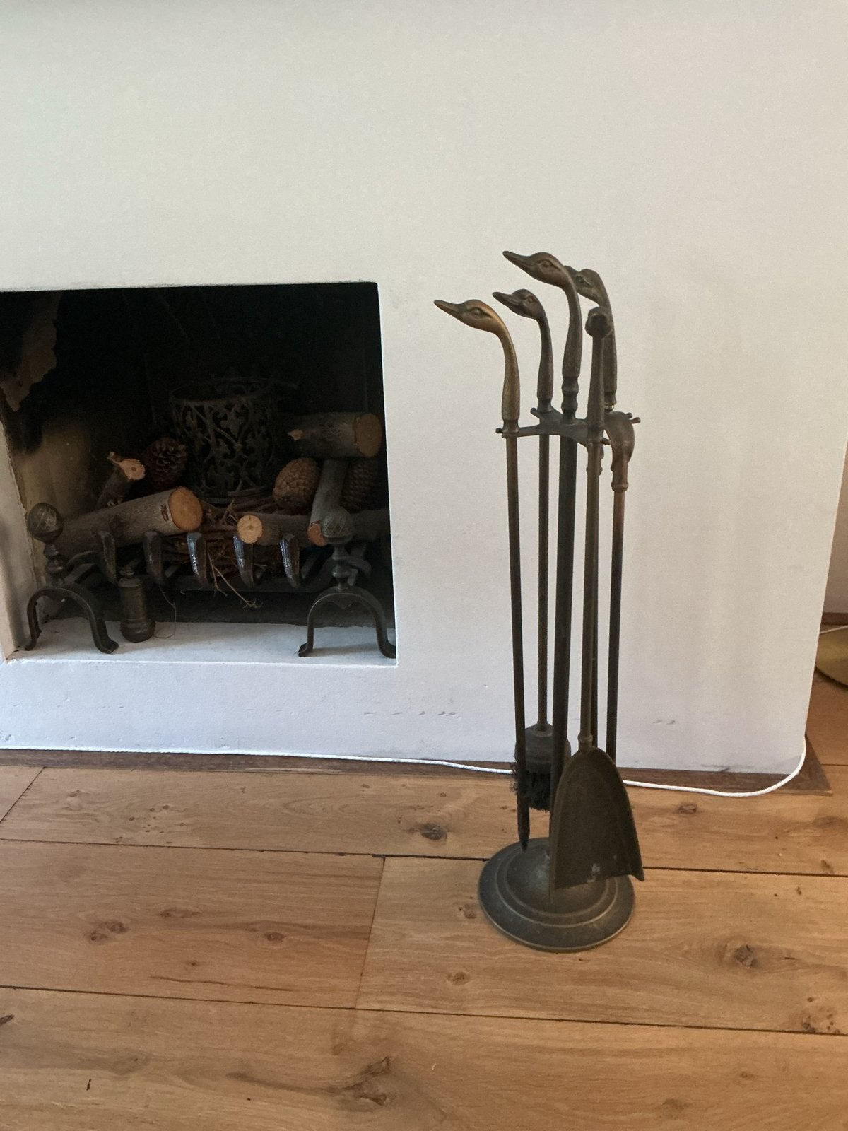 Antieke haardset met eendenkoppen, Huis en Inrichting, Ophalen, Gebruikt, Overige soorten