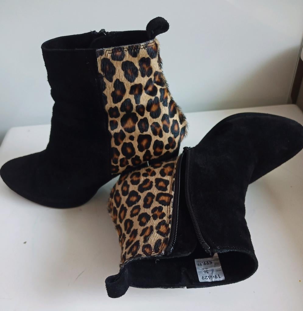 Zwarte laarzen met luipaardprint, Kleding | Dames, Schoenen, Zo goed als nieuw, Lage of Enkellaarzen, Zwart, Ophalen