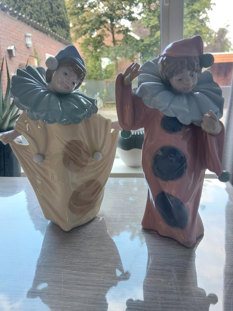 Set van 2 Lladro Porseleinen Beeldjes - Clowns, Verzamelen, Beelden en Beeldjes, Ophalen of Verzenden