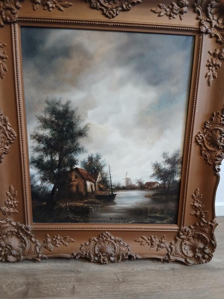 Olieverfschilderij van Naick Gilbert - Hollands landschap, Antiek en Kunst, Ophalen of Verzenden