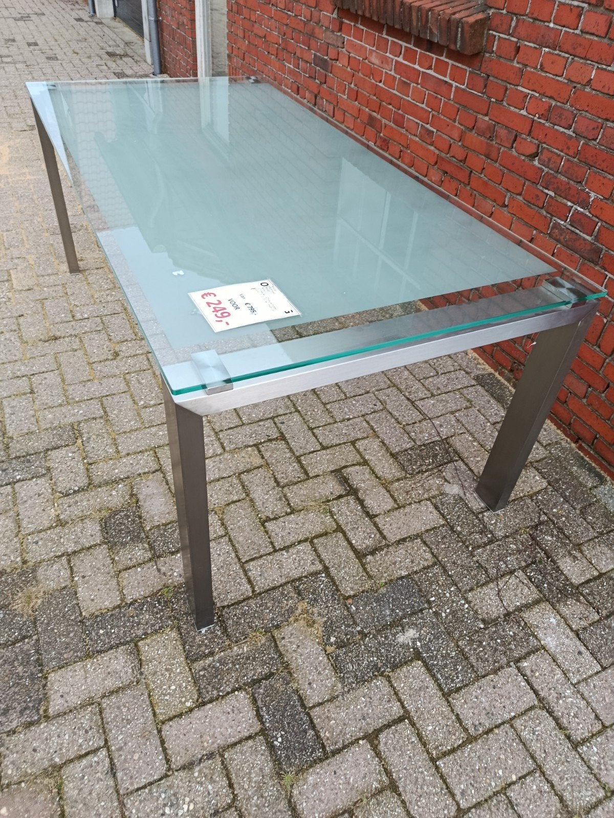 Glazen eettafel 200x100 met rvs poten - Showmodel, Huis en Inrichting, Tafels | Eettafels, Ophalen, 50 tot 100 cm, Zo goed als nieuw