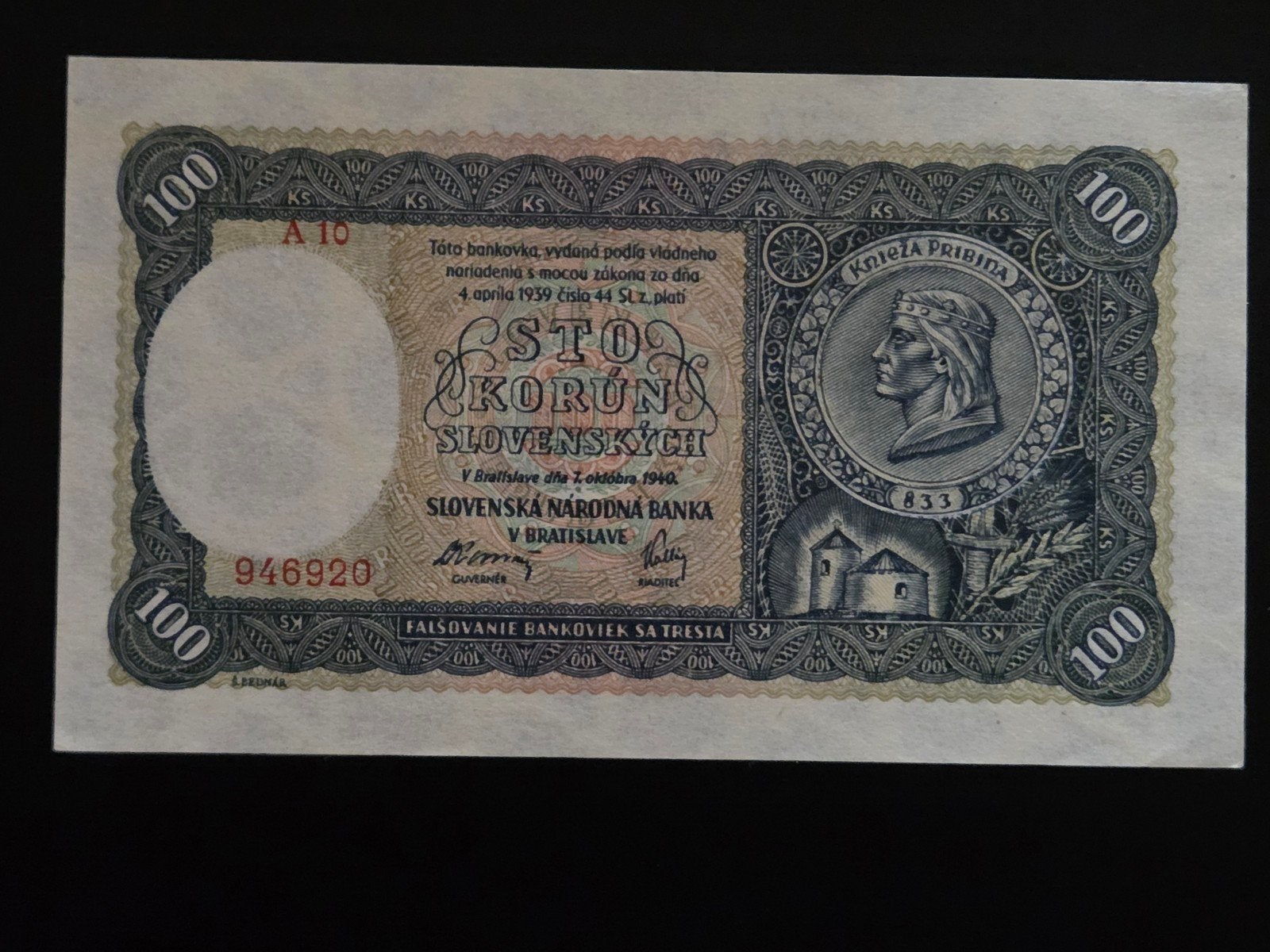 Slovakia 100 korun 1940 UNC, Ophalen of Verzenden, Overige landen