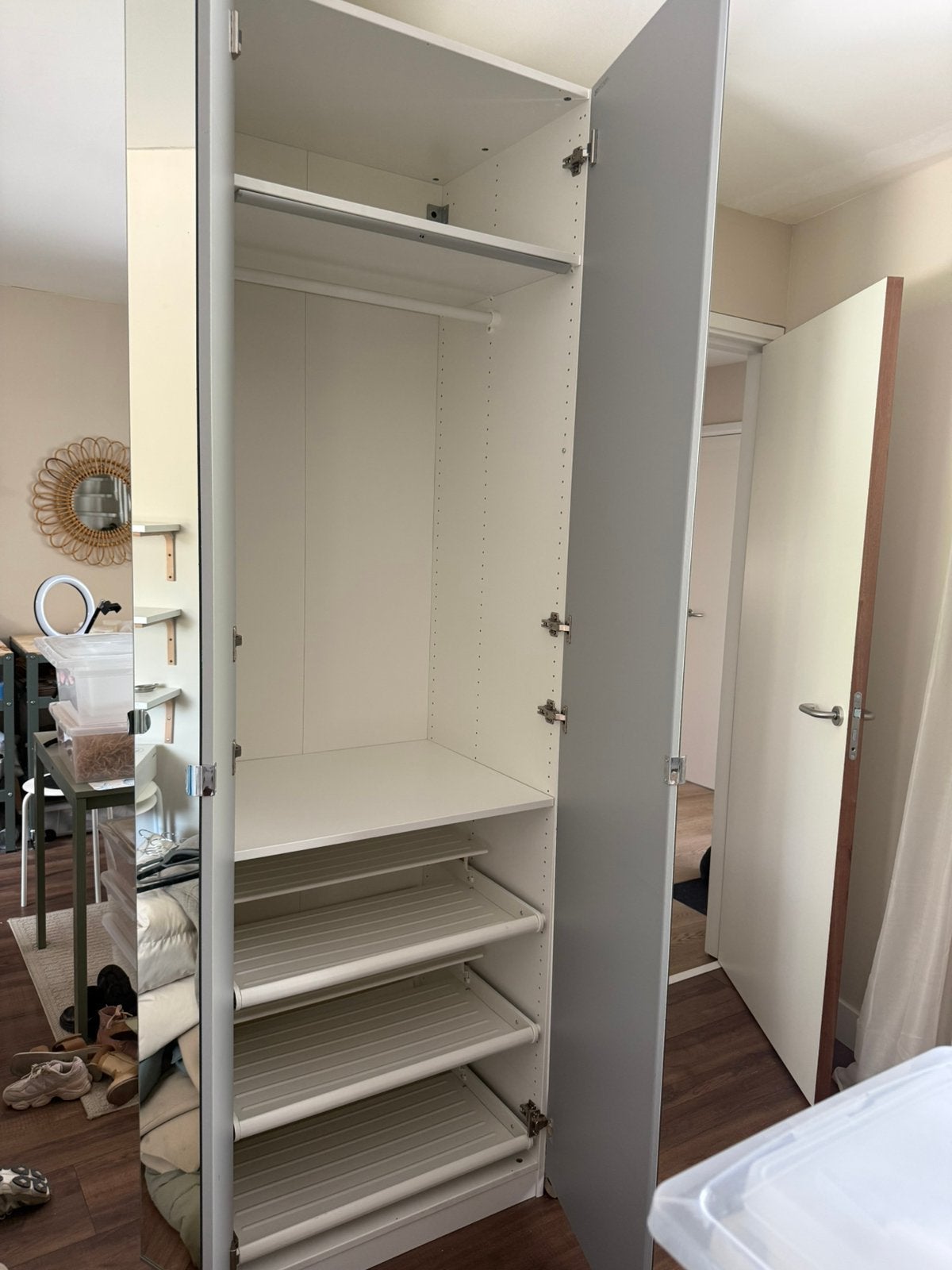 IKEA pax kast 75 cm met garderobe inhoud en spiegeldeuren, Ophalen, 50 tot 75 cm, 50 tot 100 cm, 200 cm of meer