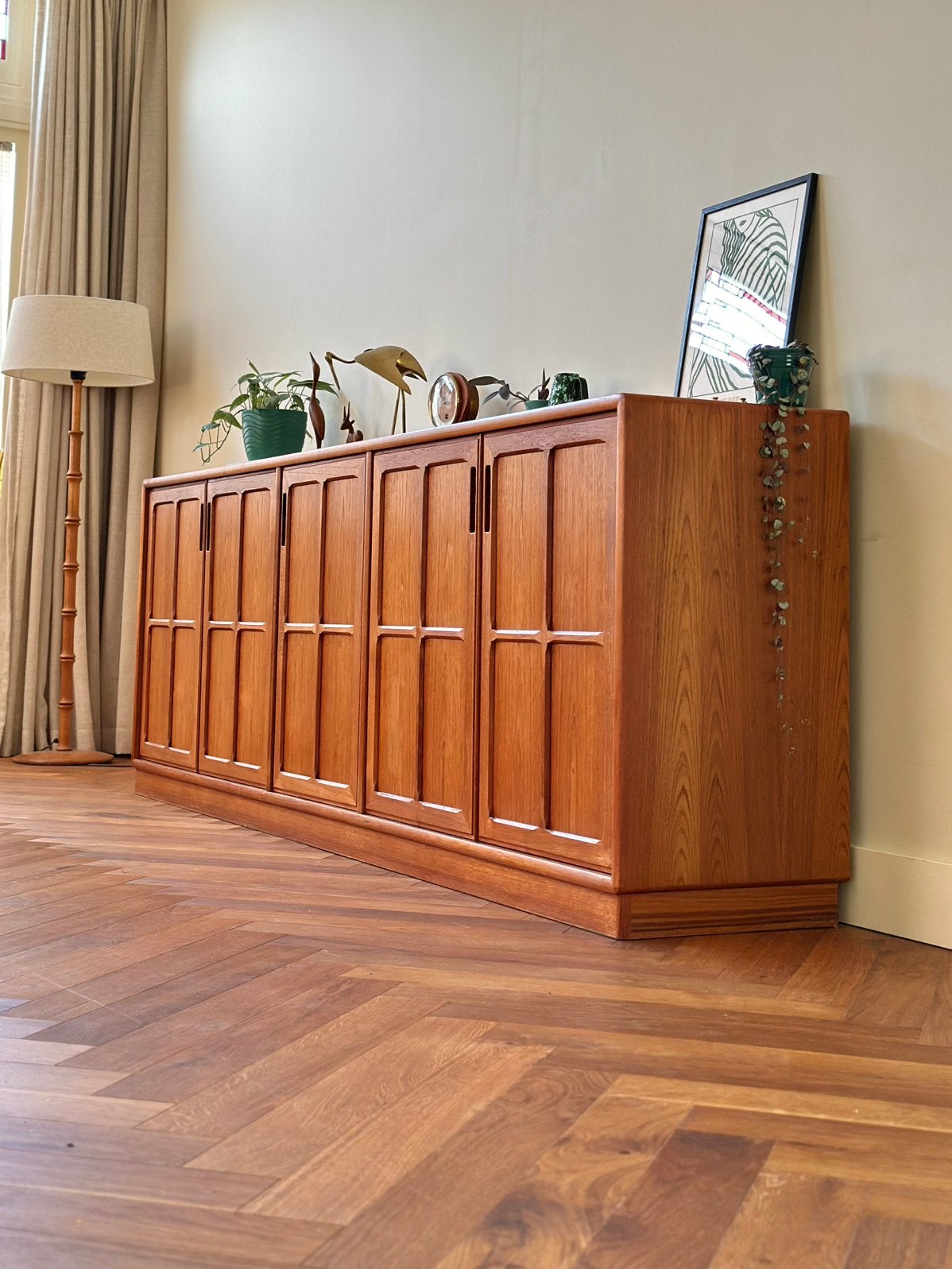 Vintage Deens design XXL sideboard teak hout jaren 50/60/70, Ophalen, Met deur(en), Teakhout, 200 cm of meer