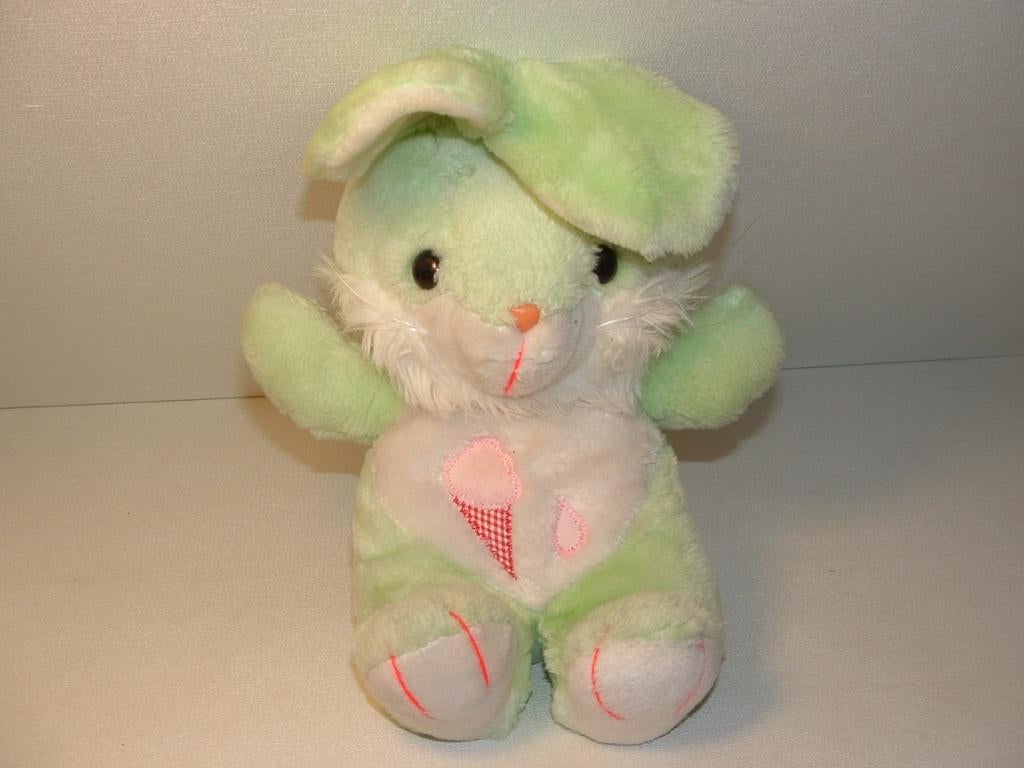 VINTAGE KONIJN PLUCHE WOLLIG PISTACHE GROEN /WIT MET, Verzenden, Nieuw, Overige typen