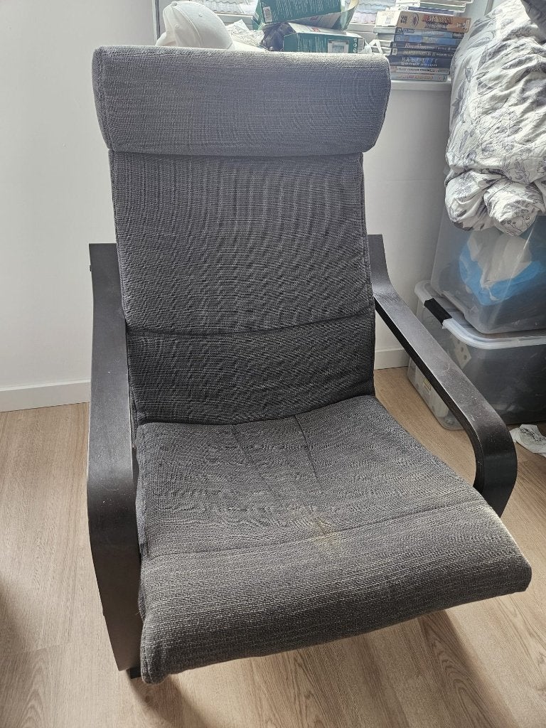 IKEA POÄNG fauteuil – grijs – stevige stoel, Huis en Inrichting, Ophalen, Gebruikt, Hout, Eén
