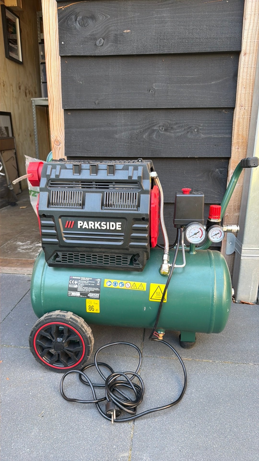 Parkside compressor met vele extra’s, Minder dan 25 liter, Ophalen, Zo goed als nieuw, Minder dan 200 liter/min