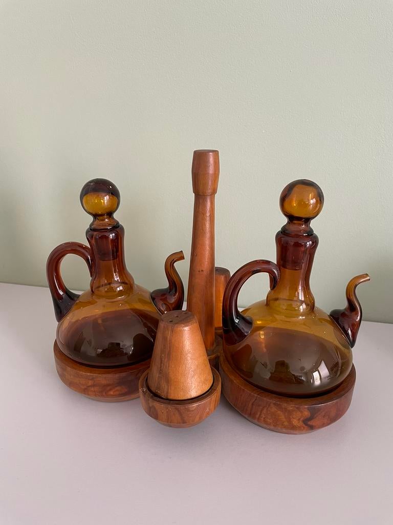 Brocante olie en azijn set, Ophalen of Verzenden