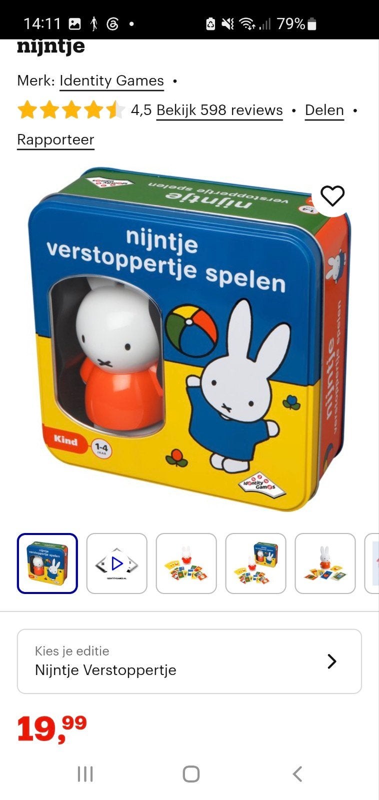 Nijntje Verstoppertje Spelen, netjes en werkend!, Een of twee spelers, Ophalen of Verzenden, Zo goed als nieuw, Identity Games