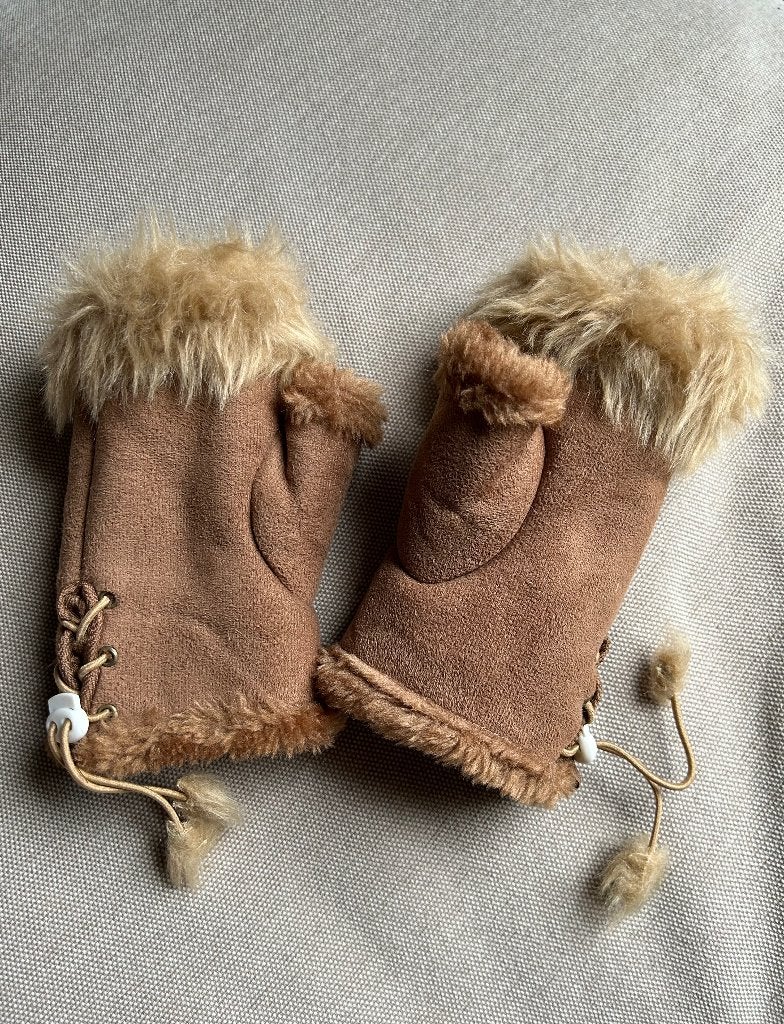 Wanten / handschoenen vingerloos bruin synthetisch SMALL, Ophalen of Verzenden, Zo goed als nieuw, Maat 36 (S), Handschoenen