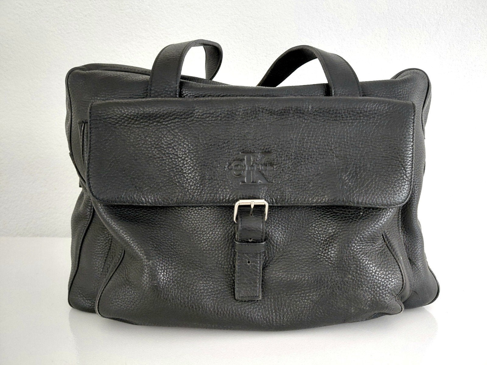 Calvin Klein leren Weekendtas - Zwart, 40x30x20 cm, 40 tot 60 cm, 30 cm of meer, Zwart, Minder dan 35 cm