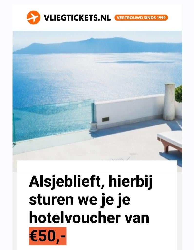 €50 korting bij vliegtickets punt nl op hotels, Tickets en Kaartjes, Eén persoon, Kortingsbon, Overige typen