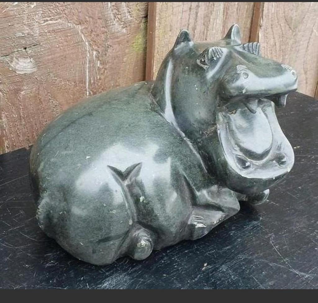 Antieke Vintage Nijlpaard Sculptuur Steen Zwaar, Antiek en Kunst, Ophalen of Verzenden, Zoogdier, 20 - 50 cm, Steen of Keramiek