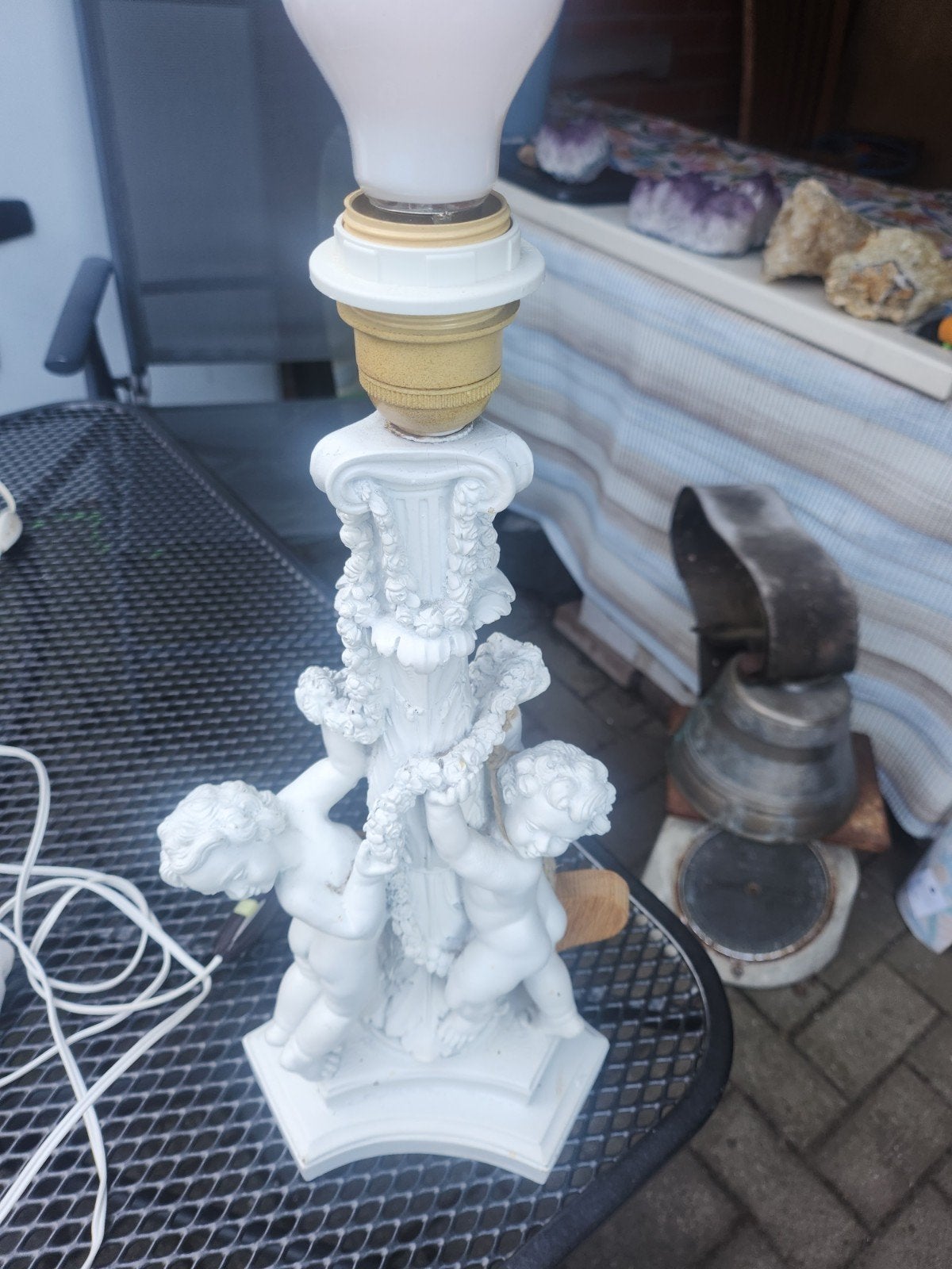 Antieke lamp met cherubijnen, Ophalen of Verzenden