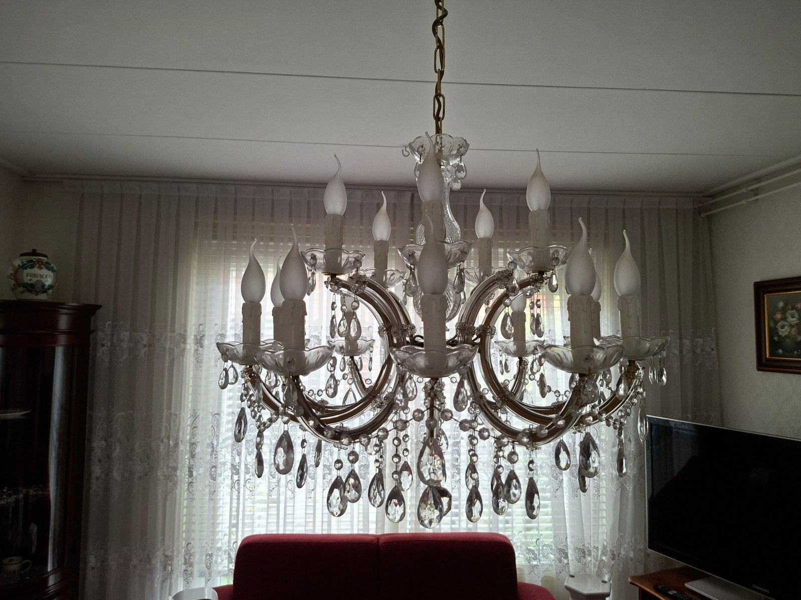 Grote Kroonluchter 2 stuks 15 en 12 lamps, Ophalen of Verzenden, Gebruikt, Glas, Klassiek, Barok, Kristal