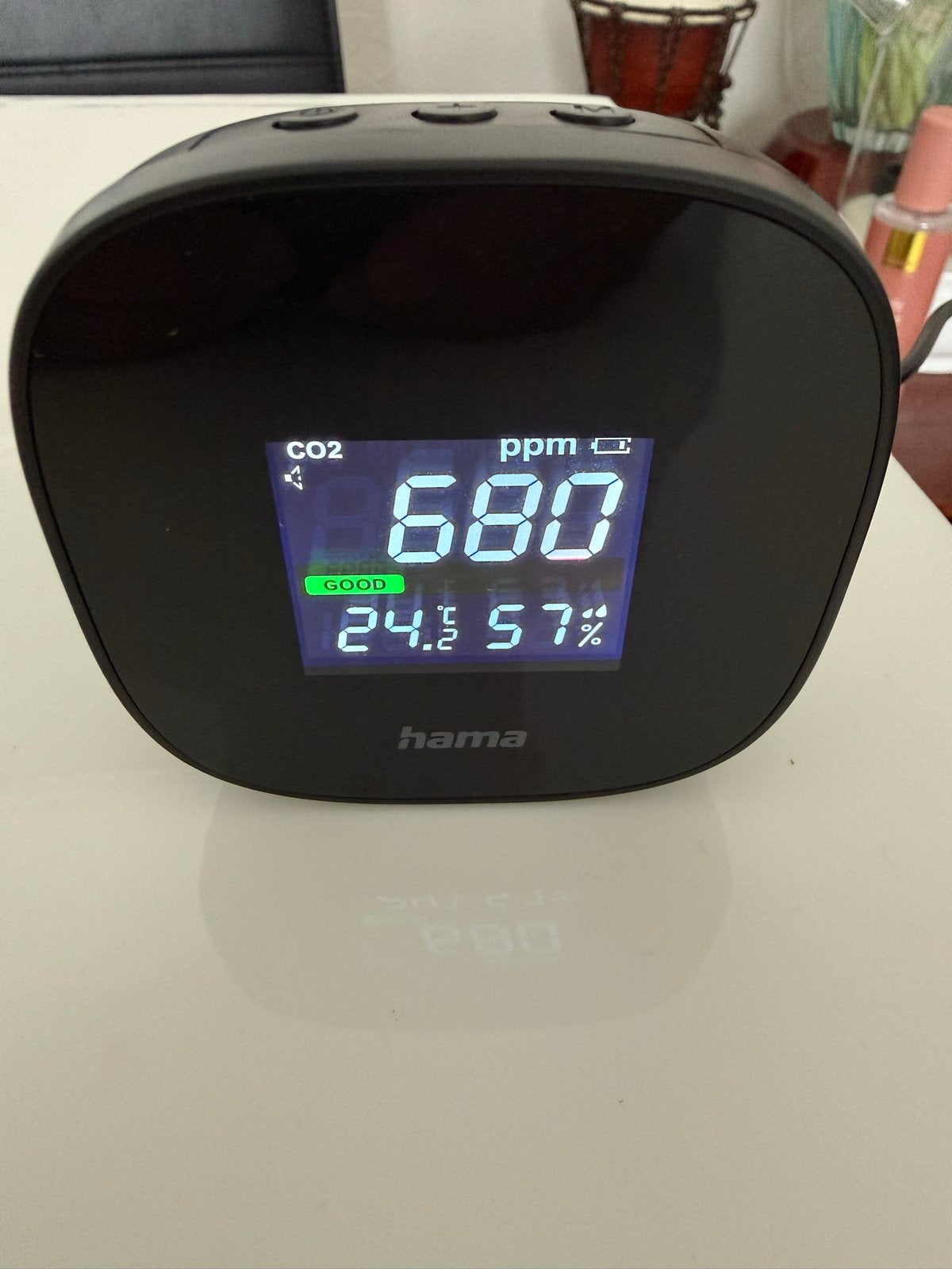 Hama CO2-meter, temperatuur- en vochtigheidsmeter, Ophalen of Verzenden, Zo goed als nieuw, Weerstation