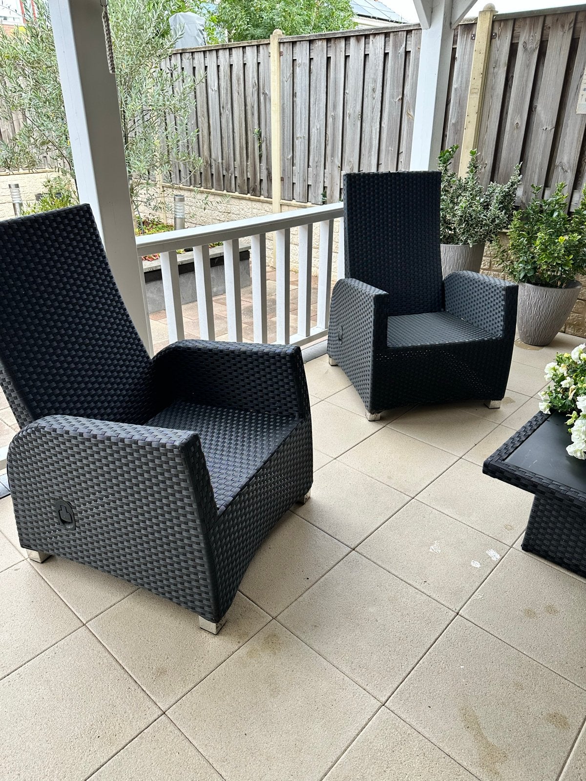 Vier verstelbare Life tuinstoelen met kussens, Tuin en Terras, Ophalen, Gebruikt, Wicker, Verstelbaar