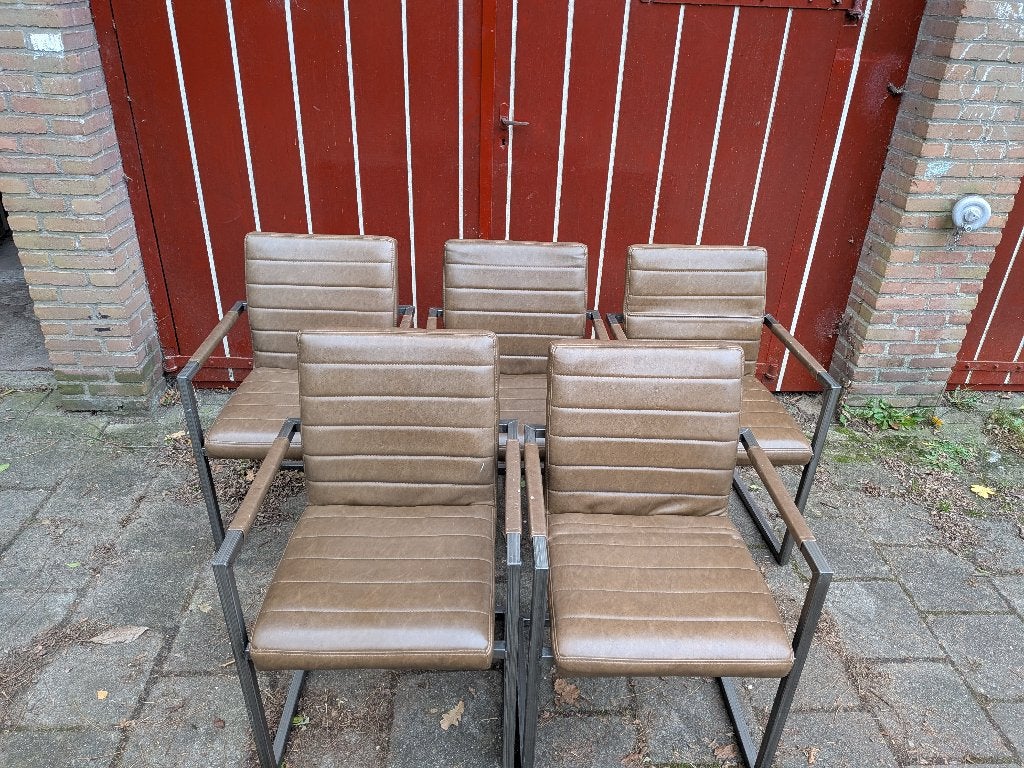 5x eettafel stoelen van imitatieleer, Huis en Inrichting, Stoelen, Ophalen, Gebruikt, Bruin, Vijf, Zes of meer stoelen