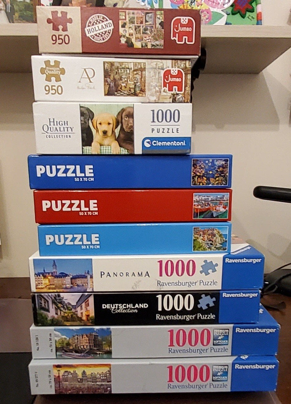 10 PUZZELS VAN 1000 STUKJES, Ophalen, 500 t/m 1500 stukjes, Gebruikt