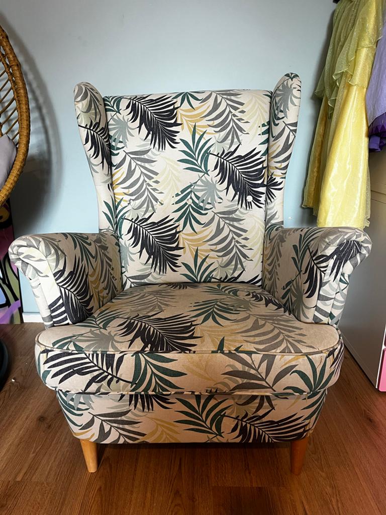 Ikea Strandmon fauteuil met tropische print, Ophalen, Gebruikt, Stof, 75 tot 100 cm
