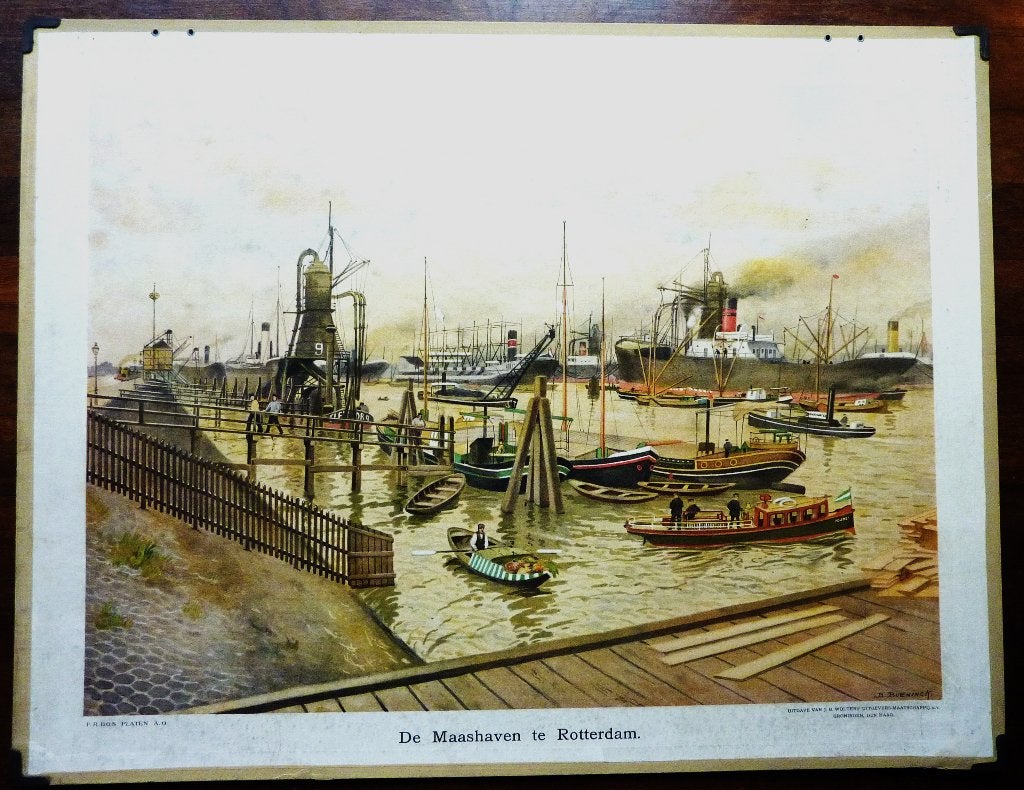 Oude schoolplaat met de haven van Rotterdam Maashaven, Ophalen of Verzenden, Stad- en Dorpsgezichten