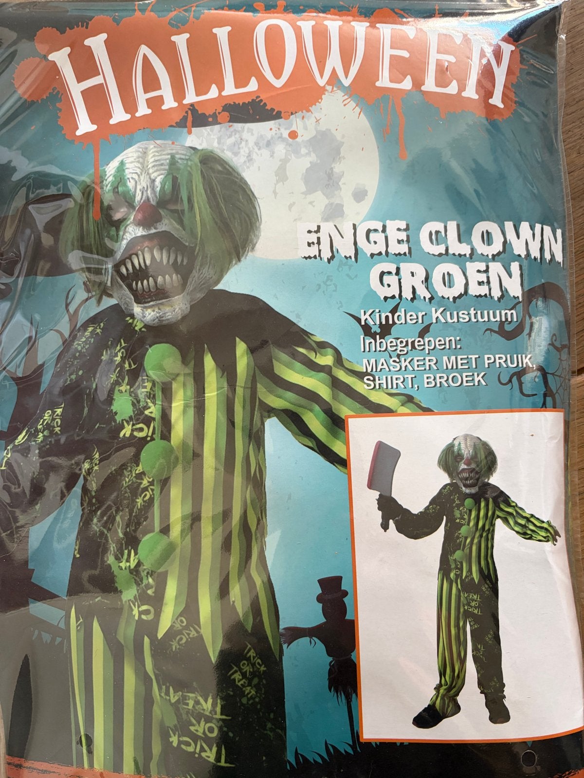 Halloween Clown Kostuum Groen (2x) - kinderen - Maat 116, Ophalen, Zo goed als nieuw, 110 t/m 116, Jongen of Meisje
