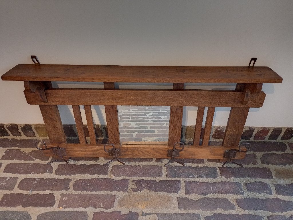 houten kapstok 4 haken/spiegel Retro, Gebruikt, Minder dan 100 cm, Hout, Ophalen