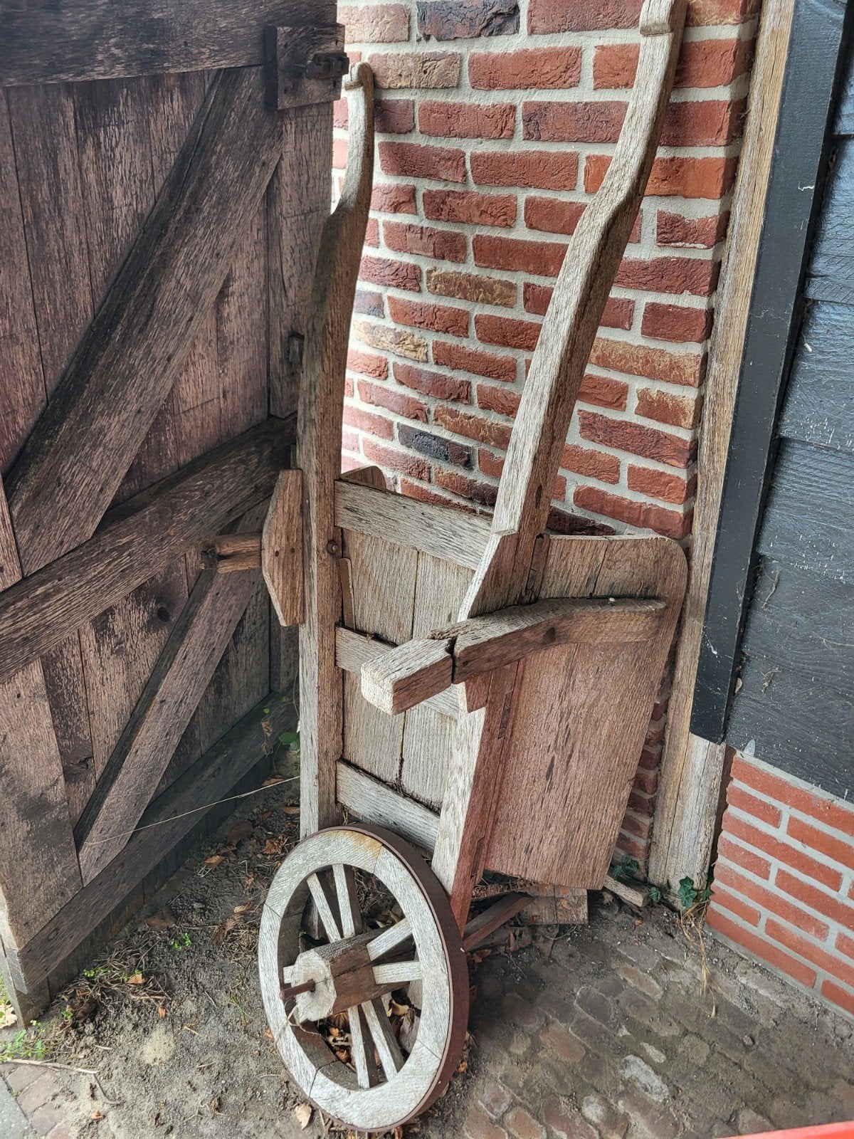 Brocante kruiwagen hout - leuk als bloembak, Tuin en Terras, Ophalen, Gebruikt